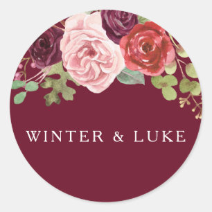 Sticker Rond Bourgogne Rouge Mariage moderne Noms Favoriser le
