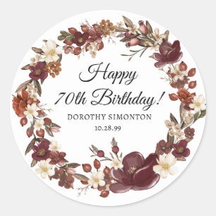 Sticker Rond Bourgogne rouge mauve automne fleurs 70e anniversa