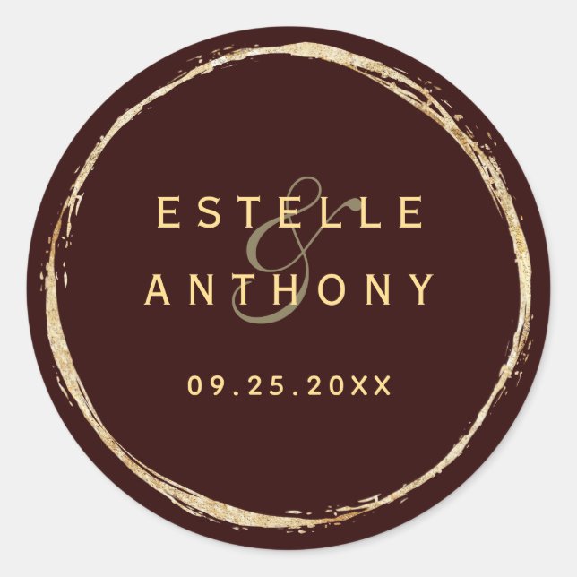 Sticker Rond Bourgogne Rustique Gold Circle Ampersand Mariage (Devant)