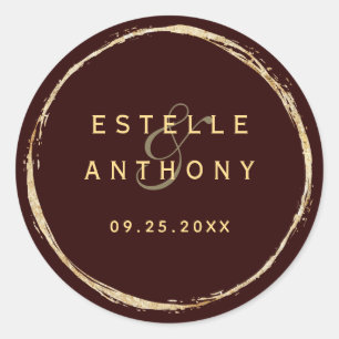 Sticker Rond Bourgogne Rustique Gold Circle Ampersand Mariage