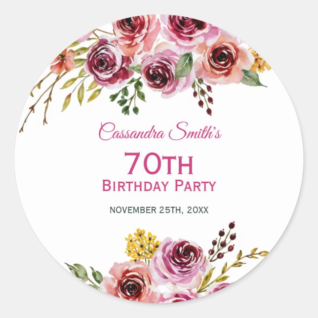 Sticker Rond Bourgogne Violet Brown Rose Rustique Floral Annive (Devant)