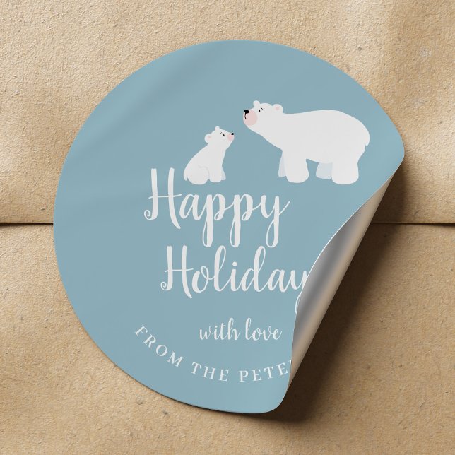 Sticker Rond Bours polaires mignons bleu poussiéreux blanc Joye (Créateur téléchargé)