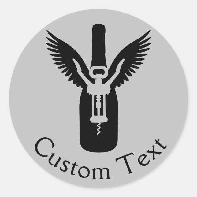 Sticker Rond Bouteille à vin avec ailes et vis à vis (Devant)