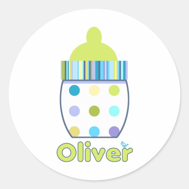 Sticker Rond Bouteille bébé Oliver personnalisé (Devant)