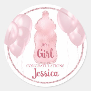Sticker Rond Bouteille de bébé glamour et ballons Parties scint