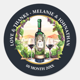 Sticker Rond Bouteille de vin en verre à l'aquarelle vignoble v