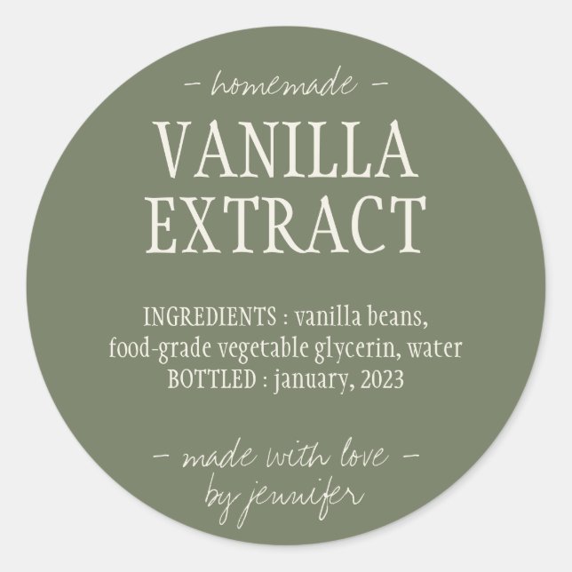Sticker Rond Bouteille Green Sage Boisson maison Vanille Extrai (Devant)