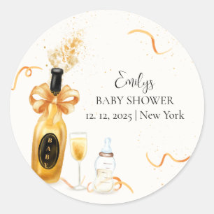 Sticker Rond Bouteilles Black Gold Poppin Baby shower Champagne