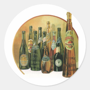 Sticker Rond Bouteilles de bière importées vintage, alcool, boi