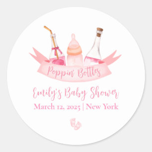 Sticker Rond Bouteilles de Champagne Pink Poppin Pieds Baby sho