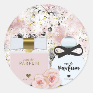Sticker Rond Bouteilles de parfum de New York Or et Roses Rose 
