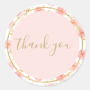 Sticker Rond Bouteilles d'or Roses roses rose Merci d'aquarelle