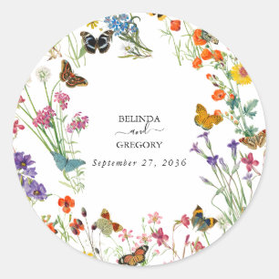 Sticker Rond Bouteilles Fleurs sauvages Mariage floral