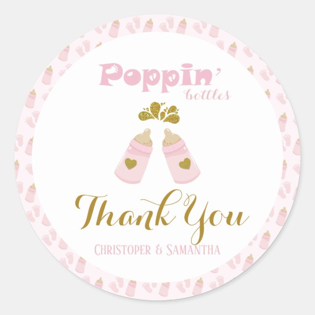 Sticker Rond Bouteilles Pink Baby shower fille (Devant)