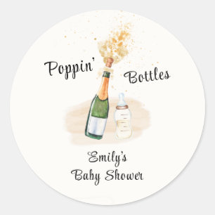 Sticker Rond Bouteilles Poppin moderne Baby shower Champagne