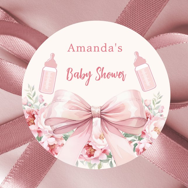 Sticker Rond Bouteilles rose bow Baby shower bouteilles (Créateur téléchargé)