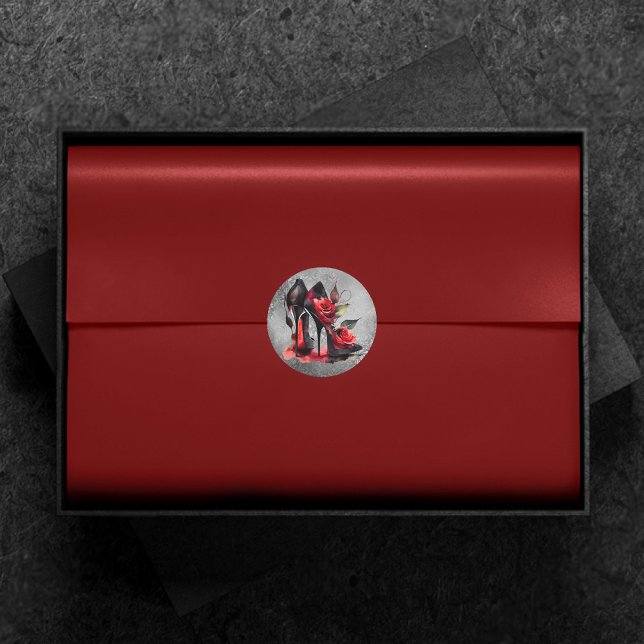 Sticker Rond Boutique gothique fashionista rouge en bas avec Ro (Créateur téléchargé)