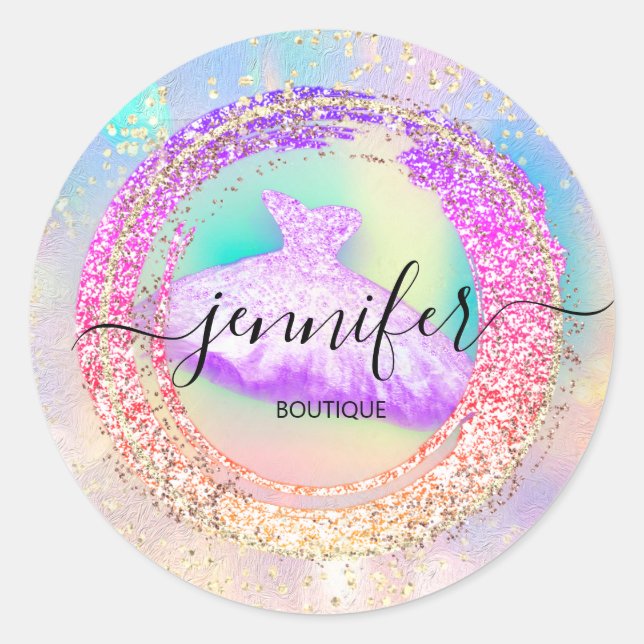 Sticker Rond Boutique Professionnelle Holographe Robe violette (Devant)