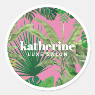 Sticker Rond Boutique & Salon moderne Tropical de luxe rose
