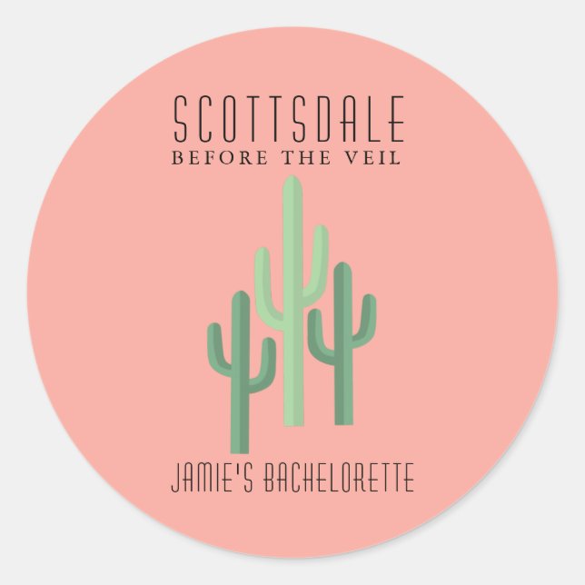 Sticker Rond Bouton Bachelorette Scottsdale Desert Cactus (Devant)