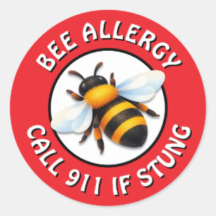 Sticker Rond Bouton d'alerte d'allergie grave aux abeilles