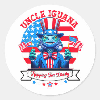 Sticker Rond Bouton d'iguane patriotique 4 juillet drôle