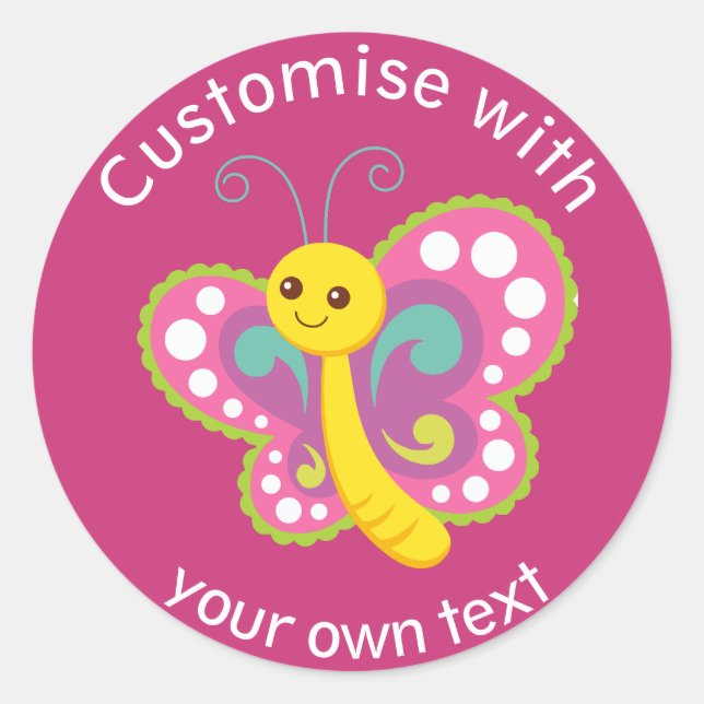 Sticker Rond Bouton joyeux personnalisé rose personnalisé Texte (Devant)
