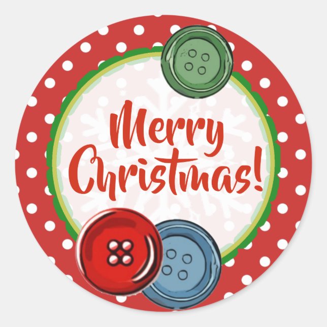 Sticker Rond Bouton mignon Polka pointillé Joyeux Noël (Devant)