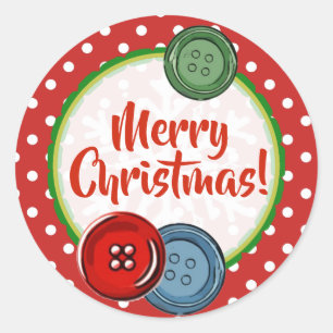 Sticker Rond Bouton mignon Polka pointillé Joyeux Noël
