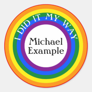 Sticker Rond Bouton RINGS arc-en-ciel 1 + votre backgr. & Texte