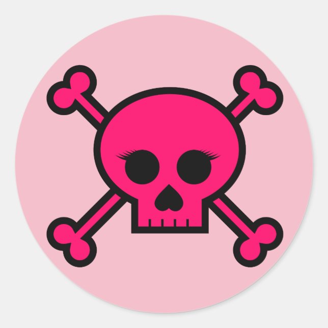 Sticker Rond Bouton rond Fille Pink Punk Crossbones (Devant)
