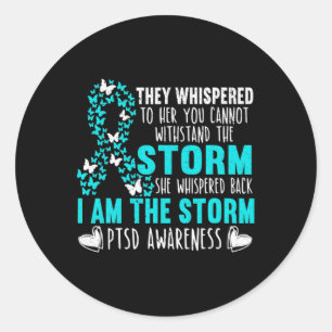 Sticker Rond Bouton turquoise Ruban Le Storm Warrier Ptsd Aware