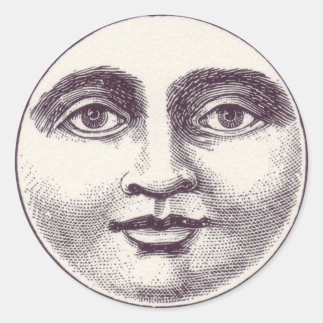 Sticker Rond Bouton Visage Lune vintage (Devant)