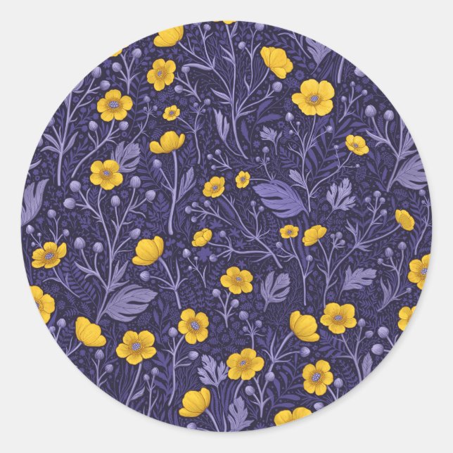 Sticker Rond Boutons jaunes et violets (Devant)