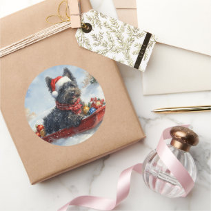 Sticker Rond Bouviers Des Flandres Chien à Sledge Noël