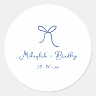 Sticker Rond Bow blanc et bleu Whimsical Mariage personnalisé