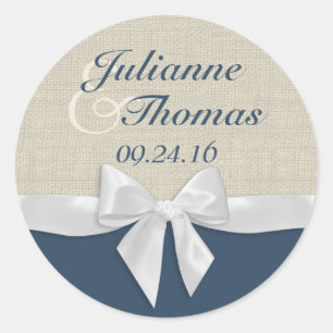 Sticker Rond Bow blanc et Burlap