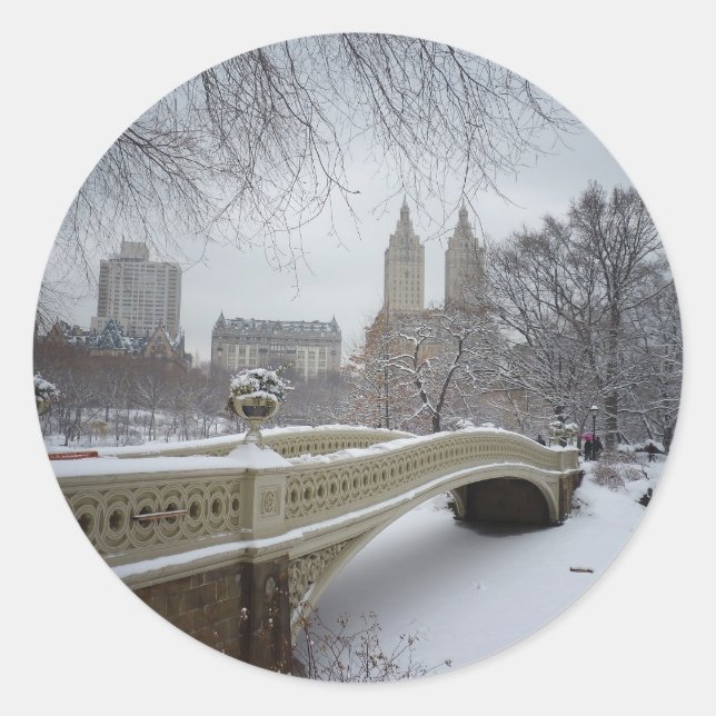 Sticker Rond Bow Bridge en hiver, Central Park, New York City (Devant)