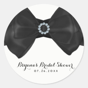 Sticker Rond Bow en ruban noir et Fête des mariées de diamants 