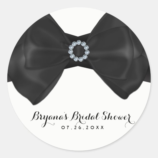 Sticker Rond Bow en ruban noir et Fête des mariées de diamants  (Devant)
