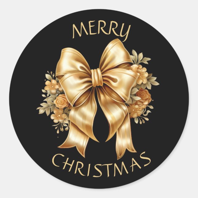 Sticker Rond Bow or floral sur scellant noir de Noël (Devant)