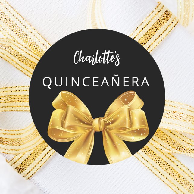Sticker Rond Bow or noir Quinceanera (Créateur téléchargé)