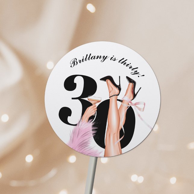 Sticker Rond Bow rose & Cocktails Coquette Moderne 30e annivers (Créateur téléchargé)