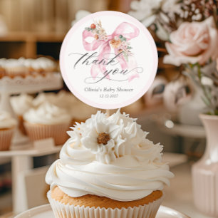 Sticker Rond Bow rose floral Élégant Merci de Baby shower