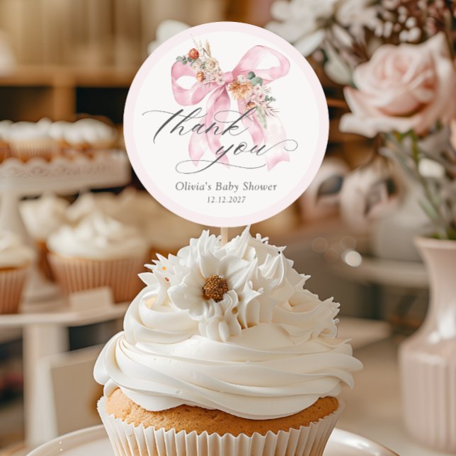Sticker Rond Bow rose floral Élégant Merci de Baby shower (Créateur téléchargé)