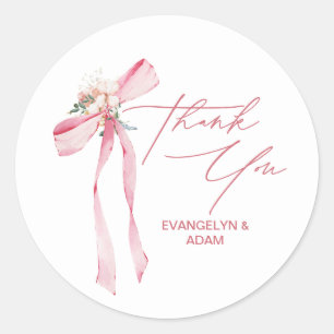 Sticker Rond Bow rose pâle Baby shower de Merci