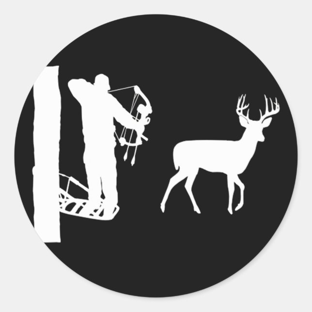 Sticker Rond Bowhunter dans le Treestand Shooting Deer (Devant)