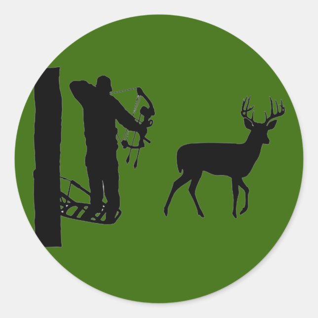 Sticker Rond Bowhunter dans le Treestand Shooting Deer (Devant)