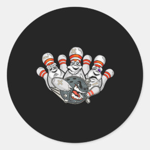 Sticker Rond Bowler caricaturé Peur Bowling Pins Drôle Sport Ha