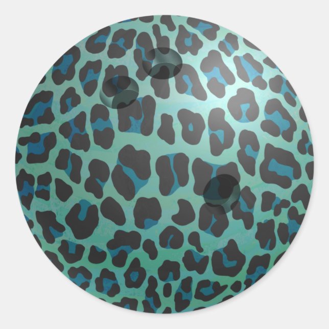 Sticker Rond Bowling Ball Leopard Turquoise (Devant)